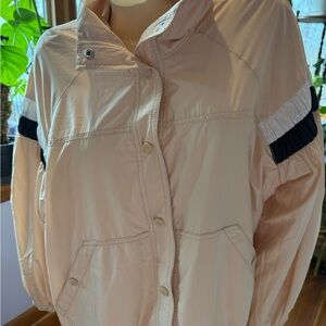 Free People Light Pink Bomber Jacket with Black Stripes